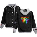 Bunte LGBT Lesbian Pride Jeansjacken mit Kapuze aus Denim mit Kapuze für Herren Größe 3 XL 