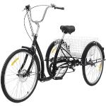 KEESUNG Erwachsene Dreirad 26 Zoll, 6-Gang 3 Räder Fahrrad mit Einkaufskorb Schwarz Dreirad für Erwachsene Senioren, City Tricycle Fahrrad für Menschen mit Einer Höhe von 5.41-6.07ft