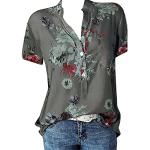 Reduzierte Graue Casual Kurzärmelige V-Ausschnitt Tunika-Blusen mit Knopf für Damen Größe 5 XL Große Größen für den für den Sommer 