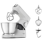 Kenwood Titanium Chef Baker KVC65.001WH - Küchenmaschine mit integrierter Waage, 1200 Watt, inkl. 3-teiligem Patisserie-Set, Spatel & Spritzschutz, Weiß