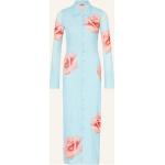Hellblaue Blumenmuster Langärmelige KENZO Plisseekleider mit Knopf aus Polyester für Damen Größe S 