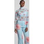 Hellblaue Blumenmuster Langärmelige KENZO Rollkragen Rollkragenshirts aus Polyester für Damen Größe S 