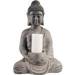Graue Asiatische 30 cm Butlers Kerzenständer & Kerzenhalter mit Buddha-Motiv aus Stein 