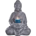 Graue Asiatische 32 cm Butlers Runde Kerzenständer & Kerzenhalter mit Buddha-Motiv aus Stein 