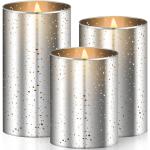 Silberne Moderne 15 cm Kesser LED Kerzen mit beweglicher Flamme 3-teilig 