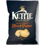 Kettle Chips Sea Salt & Crushed Black Pepper 10 x 130 g Tüten, hand-frittierte Kessel-Chips, knusprige Kartoffelchips mit dem Geschmack von Meersalz & zerstoßenem schwarzen Pfeffer für den Abend