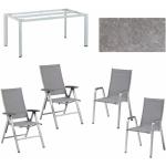 Kettler Gartenmöbel-Set mit Stapel- und Klappsessel Cirrus Silver-Line und Tisch Edge HPL - Aluminium silber - HPL Kalksandstein