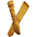 Gelbe Touchscreen-Handschuhe aus Veloursleder für Damen Einheitsgröße für den für den Winter 
