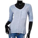Hellblaue Vintage 3/4-ärmelige Key Largo U-Ausschnitt Shirts mit Tasche mit Pailletten aus Viskose für Damen Größe L 