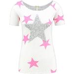 Neonpinke Sterne Vintage Key Largo T-Shirts mit Glitzer für Damen Größe S für den für den Sommer 