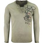 Vintage Langärmelige Key Largo Tiefer V-Ausschnitt T-Shirts mit Berg-Motiv enganliegend für Herren Größe XL 