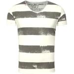 Graue Gestreifte Vintage Key Largo V-Ausschnitt T-Shirts aus Baumwolle enganliegend für Herren Größe L 