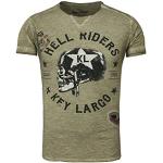 Khakifarbene Vintage Key Largo T-Shirts mit Totenkopfmotiv aus Baumwolle enganliegend für Herren Größe L für den für den Sommer 