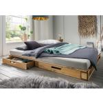 Hellbraune Industrial Life Meubles Rechteckige Betten mit Bettkasten geölt aus Massivholz 90x200 