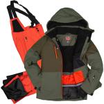 killtec Skianzug für Jungen - Skijacke Olive im Street style - Skihose neon orange mit Trägern - Funktions Skibekleidung - 164 | Olive 164 Orange