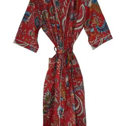 Kimono Aus Baumwolle, Mit Mukut-Druck, Weiche Und Bequeme Bademäntel, Langes Wickelkleid, Hausmantel, Sommerkleidung