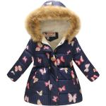 Kind Mädchen Winter Pelz Kapuze Parka Mantel Gepolsterte Warme Daunenjacke Outwear - Blauer Schmetterling 10-11 Jahre