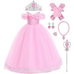 Rosa Cinderella Aschenputtel Maxi Schulterfreie Prinzessin-Kostüme aus Tüll für Kinder 