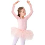 Kinder Ballettkleidung Tütü Ballettkleid Mädchen Baumwolle Balletttrikot Kurzarm Ballettanzug Tanzbody mit Rock (150 (140-150 cm, 9-11 Jahre), Rosa Langarm)
