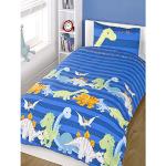 Kinder Bettwäsche aus Baumwollmischgewebe, bedruckt, für Jungen und Mädchen, Baumwollmischung, Dinosaurier - Blau (Gelb / Limonengrün / Grün), Bezug Einzelbett (Kinderzimmer)
