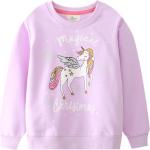 Pinke Langärmelige Rundhals-Ausschnitt Kindersweatshirts mit Einhornmotiv aus Baumwolle für Mädchen für den für den Frühling 