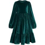 Grüne Unifarbene Casual Kinderkleider A-Linie mit Reißverschluss aus Samt für Mädchen für den für den Herbst 