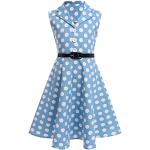 Blaue Gepunktete Vintage Ärmellose Audrey Hepburn Midi V-Ausschnitt Gemusterte Kinderkleider mit Kirschenmotiv mit Reißverschluss für Mädchen für den für den Frühling 