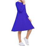 Royalblaue Unifarbene Skater Midi Kinderkleider mit Ärmeln für Mädchen 