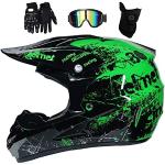 Kinder Motocross Helme, Fahrradhelm Kinder Jugend Helm, MTB Helm Fullface Kinder, Motorradhelm Mit Brille Handschuhe Maske (Color : Green, Size : M(54-55CM))
