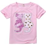 Rosa Kurzärmelige Pailletten Shirts für Kinder mit Tiermotiv mit Pailletten aus Baumwolle Handwäsche für Babys für den für den Frühling 
