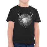 Schwarze Melierte shirtracer Kindertrachtenshirts mit Hirsch-Motiv aus Baumwolle für Jungen Größe 164 