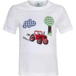 Weiße Isar Trachten Kindertrachtenshirts mit Traktor-Motiv aus Baumwolle für Jungen Größe 140 