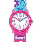 Pinke 5 Bar wasserdichte Wasserdichte Scout Runde Kunststoffarmbanduhren mit Kunststoff-Uhrenglas mit Kunstlederarmband für Kinder zum Schulanfang 