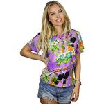 Fliederfarbene Kurzärmelige Hawaiihemden mit Papageienmotiv für Damen Größe S 
