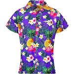 Violette Blumenmuster Kurzärmelige Hawaiihemden mit Ananas-Motiv für Herren Größe M 