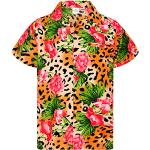 Pinke Animal-Print Kurzärmelige Hawaiihemden mit Leopard-Motiv für Herren Größe 5 XL 