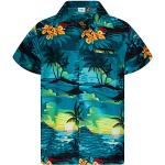 Reduzierte Violette Kurzärmelige Hawaiihemden aus Polyester für Herren Größe M 
