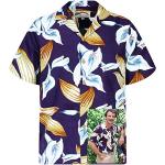 King Kameha Original Hawaiihemd, Magnum, Kurzarm, Tom Selleck Print, Calla Lily, Violett, M