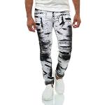 KINGZ Designer Jeans Herren Slim Fit Stretch Jeanshose Designer Hose Denim Batik Waschung1505-2 White Black 30/34