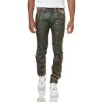 Grüne Bestickte Kingz Slim Fit Jeans aus Denim für Herren Weite 32 