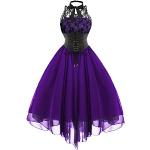 Violette Bestickte Gothic Ärmellose Maxi Spitzenkleider aus Tüll für Damen Größe L für Brautjungfern 