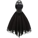 Schwarze Bestickte Gothic Ärmellose Maxi Spitzenkleider aus Tüll für Damen Übergrößen 