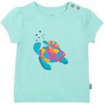 Pastellgrüne Kurzärmelige Vegane Bio Nachhaltige Rundhals-Ausschnitt Kinder T-Shirts mit Schildkrötenmotiv aus Baumwolle für Mädchen Größe 80 