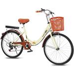 XQIDa Klapprad 24 Zoll Cityrad Langlebig Retro Vintage Citybike 6-Gang Kettenschaltung, Griff Verstellbarer Sitz + Rücklicht & Korb + Klingel für Erwachsene & Jugendliche (Creme).