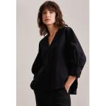 Reduzierte Schwarze Unifarbene 3/4-ärmelige Seidensticker schwarze Rose Nachhaltige Tunika-Blusen aus Baumwollmischung für Damen Größe XS 