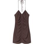 Schokoladenbraune Ärmellose Pull&Bear Mini V-Ausschnitt Neckholderkleider für Damen Größe S für den für den Sommer 