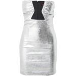 Reduzierte Silberne Ärmellose Misspap Mini Schulterfreie Kurze Abendkleider mit Reißverschluss aus Kunstleder für Damen Größe S Große Größen 