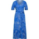 Royalblaue Gepunktete Wallis V-Ausschnitt Jerseykleider mit Volants aus Jersey für Damen Größe L Petite 