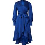 Royalblaue Swing V-Ausschnitt Asymmetrische Kleider mit Volants mit Reißverschluss aus Satin für Damen Größe S Große Größen 