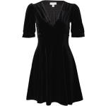 Schwarze Topshop Mini V-Ausschnitt Kurze Abendkleider mit Puffärmeln aus Samt für Damen Größe S Große Größen 